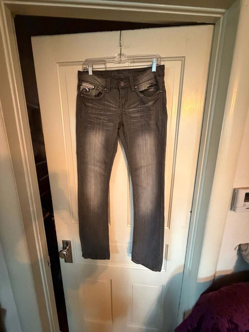 Request Jeans Gray Washed Denim Studded Flap Pocket Jeans Size 9/29
